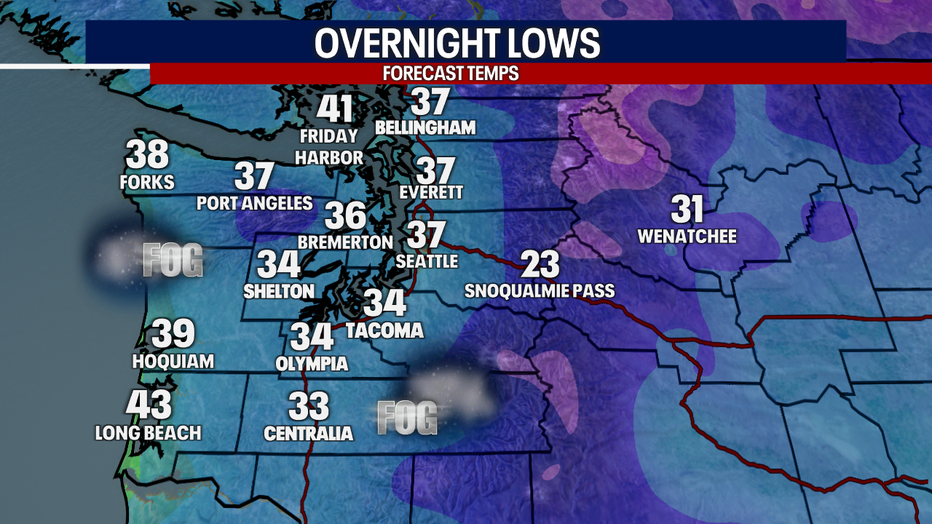 Tonight's overnight low temperatures