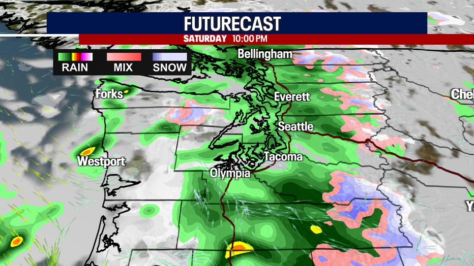 The sloppy weather continues late into the night in the Seattle area.