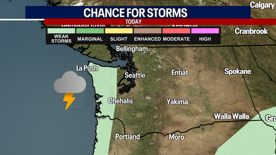 Stormy weather is possible west of Seattle on Saturday.