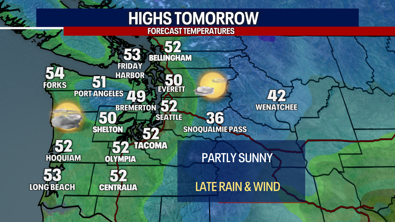 Seattle Weather: Dry with sunshine Monday, late rain and wind return