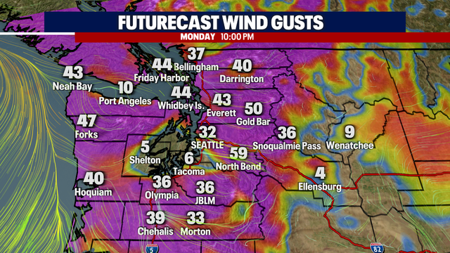 Seattle weather: Strong Cascade winds and overnight rain, easing Tuesday