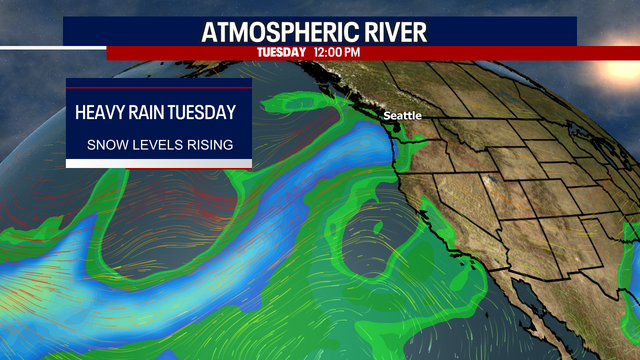 Atmospheric river to bring soaking rain and wind to the Seattle area Tuesday