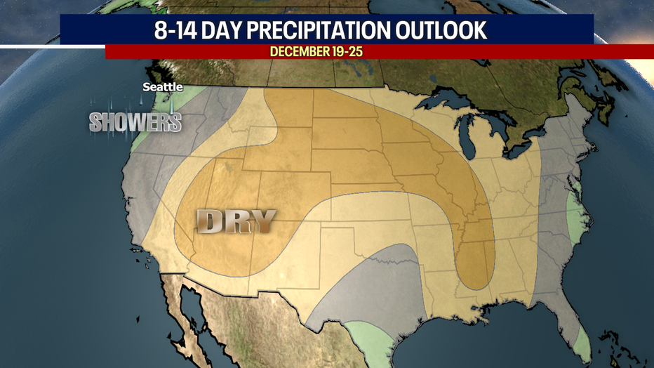 A map of the USA showing the 8-14 day precipitation outlook.