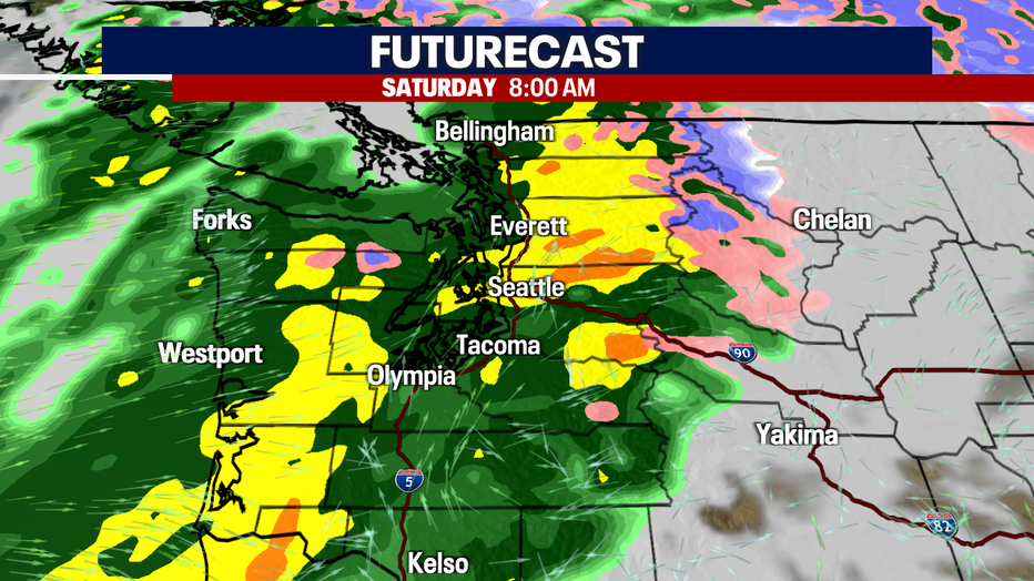 The futurecast showing heavy rain in Western Washington Saturday morning.