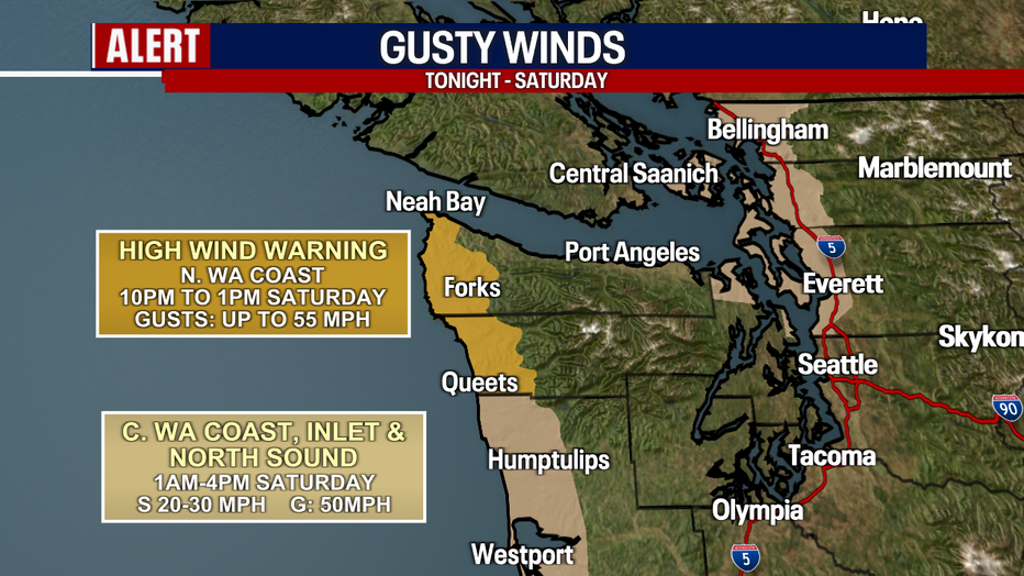 Gusty winds will blow during the night from Friday to Saturday.