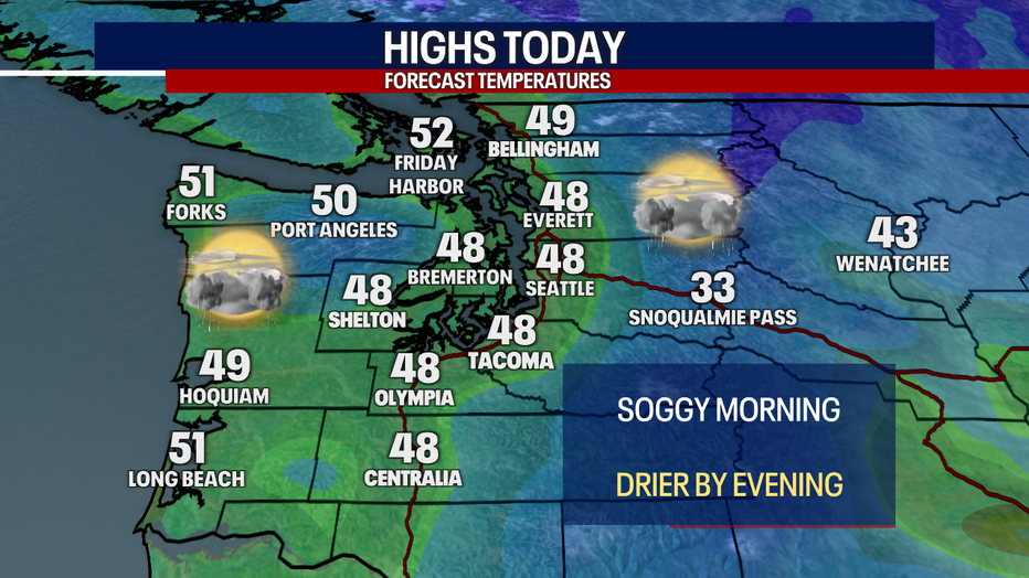 You can plan on mostly cloudy weather and isolated showers on Sunday in Seattle.