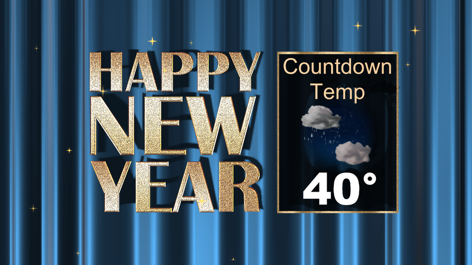A graphic showing the forecast for the New Year's countdown in Seattle