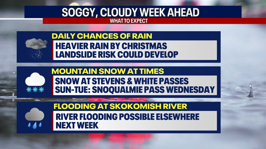 Wet and cloudy weather will continue in Seattle next week.