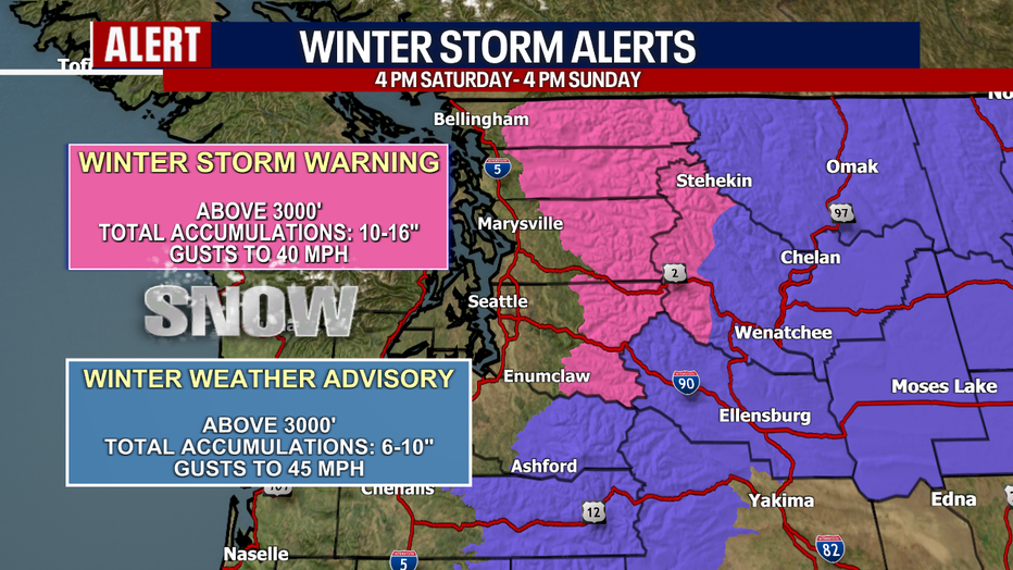 Heavy snow and gusty weather could make traveling over the Cascade passes treacherous.