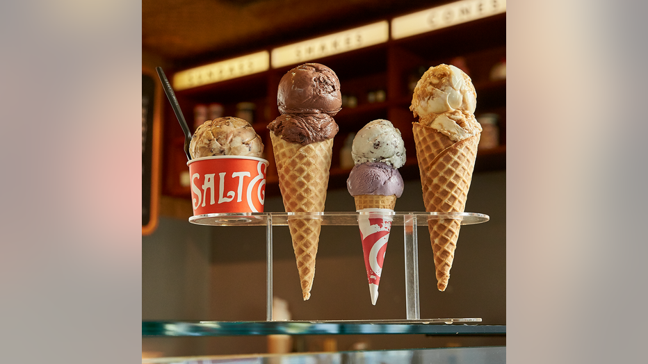 3 ice cream cones and a scoop cup
