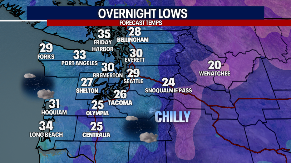 A cool, dry and quiet night forecast for Western Washington.