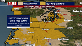 High wind warning issued for Seattle area Monday night