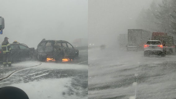 Whiteout conditions cause massive pileup on I-84 in Oregon