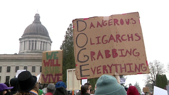 More than 1K rally outside Olympia Capitol in '50 states, 50 protests' demonstration