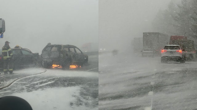 Whiteout conditions cause massive pileup on I-84 in Oregon