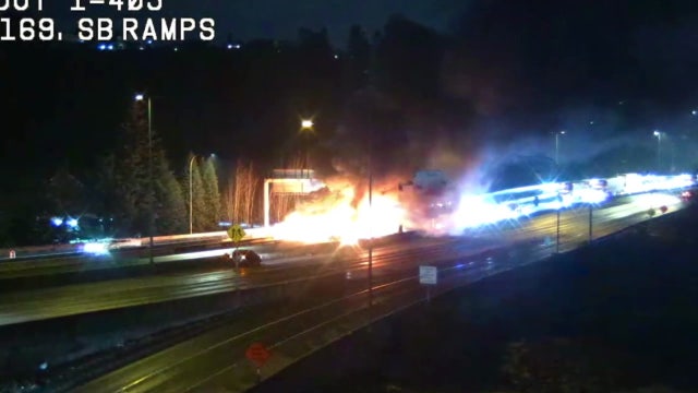 What caused the dozen separate crashes on I-405 Tuesday morning?