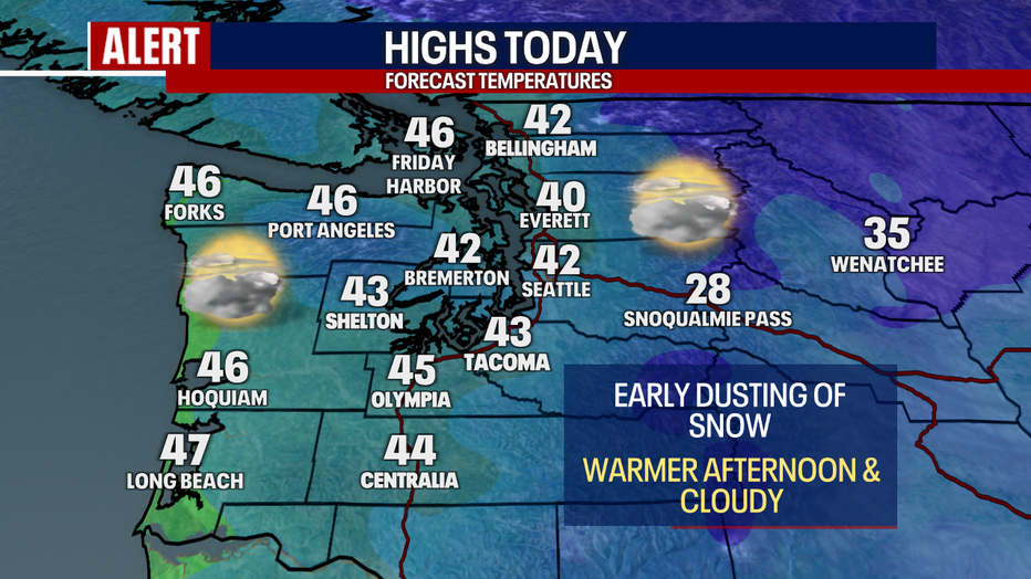 A map showing the high temperatures expected in Western Washington Friday.