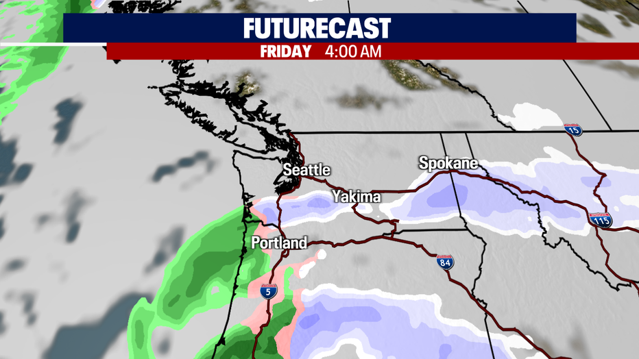 A card showing clouds and rainfall that returns Friday morning. 