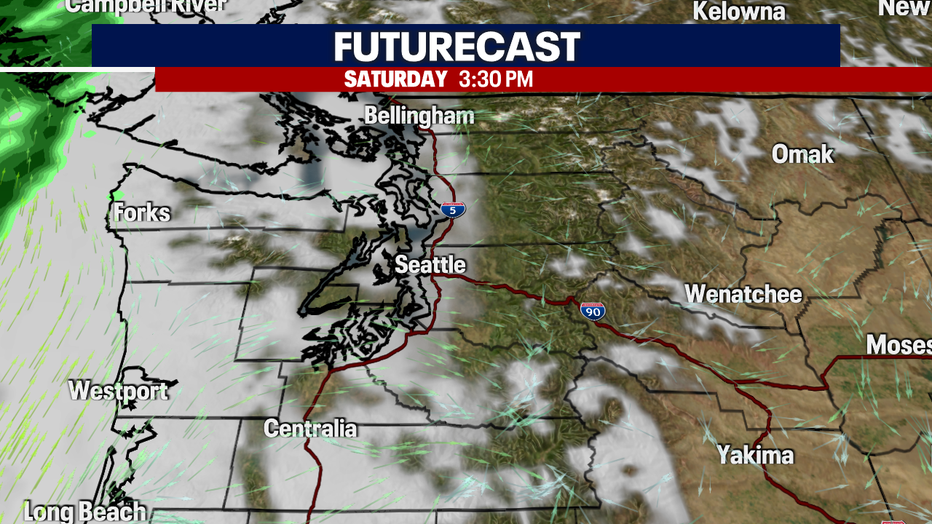 A few more clouds arrive by Saturday afternoon.