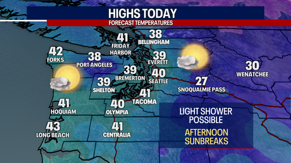 Chilly, dry weather is forecast in Seattle on Sunday.