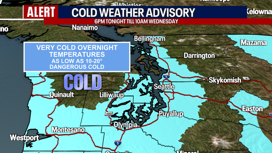 Freezing temperatures will be dangerous around Western Washington on Tuesday and Wednesday.