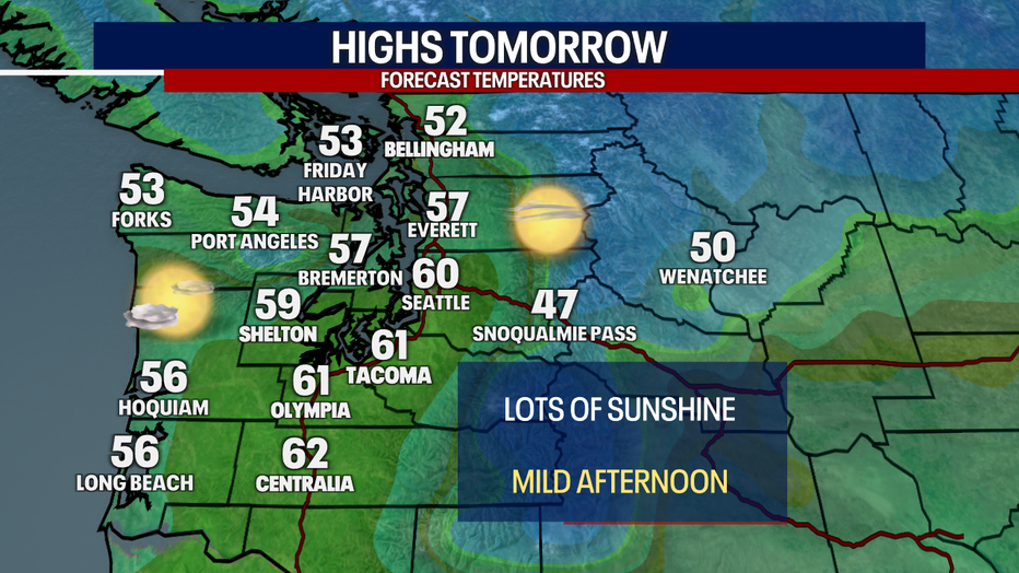 Forecast high temperatures around Western Washington.