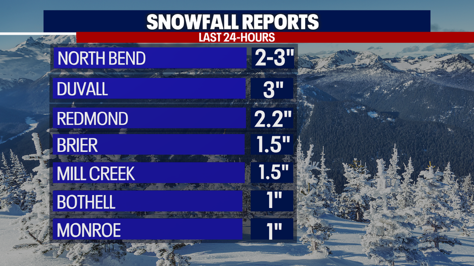 Here are snow totals from Puget Sound early Saturday.