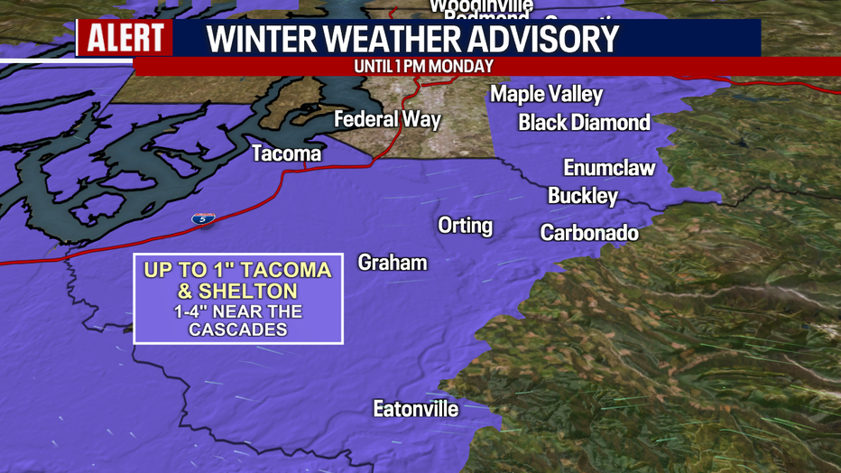 Tacoma can experience light snow in Monday.