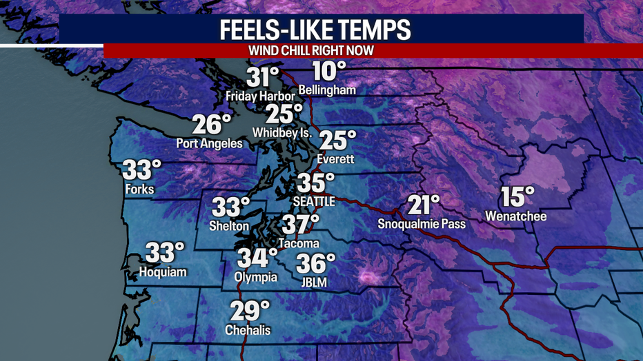 Windchill values ​​are dropped, especially in whatcom county.