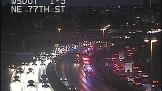 Driver crashes over barrier on I-5 in North Seattle