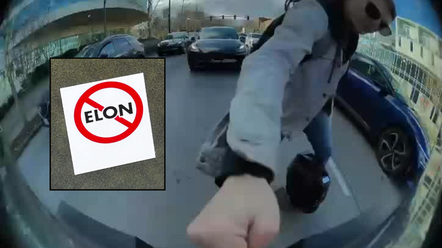 Wheel user slaps anti-Elon sticker on Tesla Cybertruck in Seattle traffic