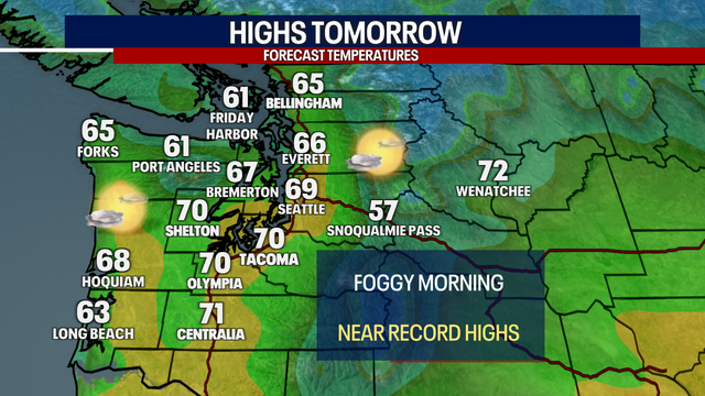 Seattle weather: Sunshine and record warmth expected on Tuesday