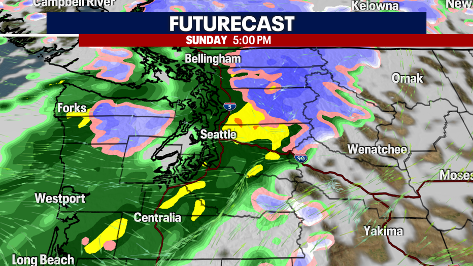 Increasing rain forecast for Western Washington on Sunday.