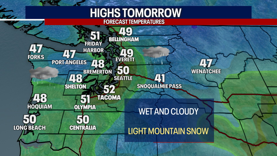 Temperatures in Seattle will reach the low 50s on Wednesday afternoon: cloudy and damp weather is expected.