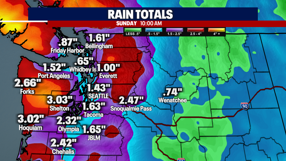 Estimated rainfall totals on Sunday.