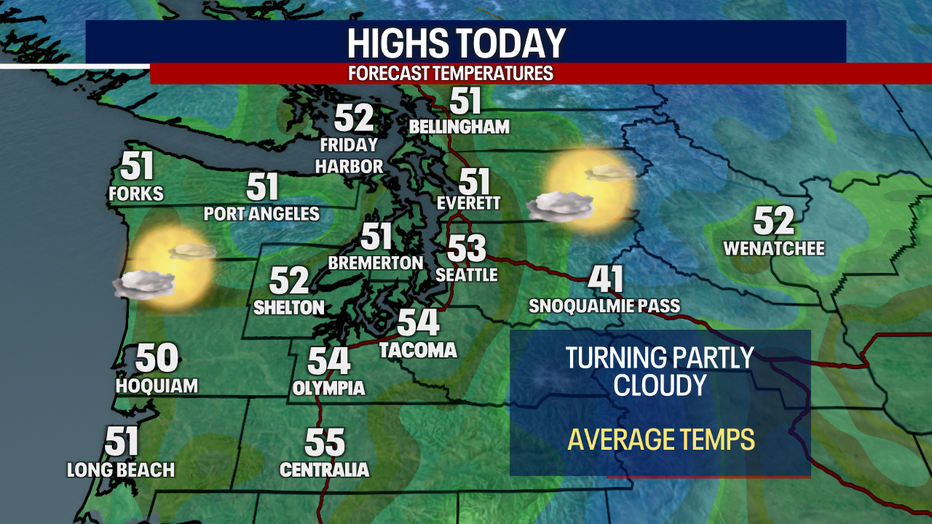 A map showing the high temperatures expected on Friday in Western Washington.