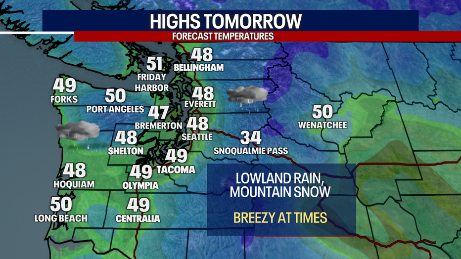 Forecast highs around Western Washington tomorrow.