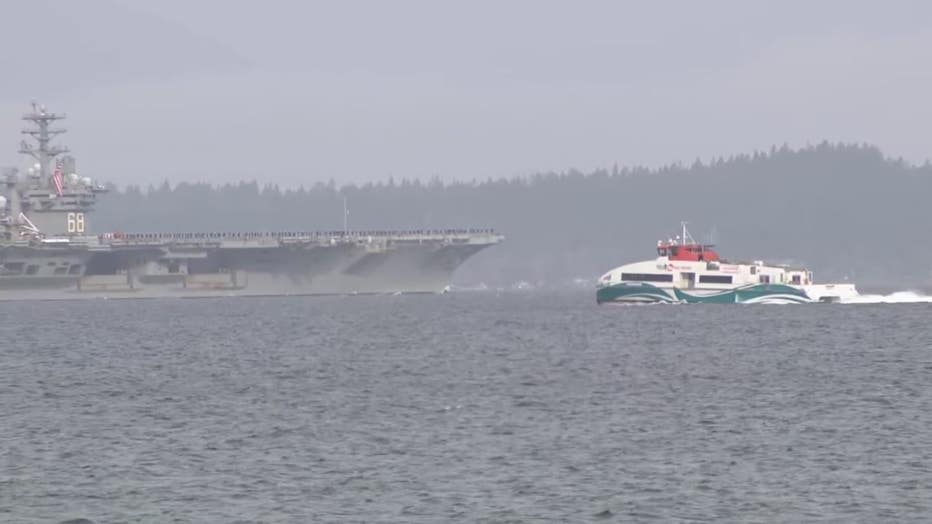 FOX 13 crews captured the moment the massive aircraft carrier passed by Seattle’s Alki Beach, with about 2,800 sailors seen lined up around the perimeter of the vessel. The U.S. Navy commissioned the Nimitz in 1975, making it the oldest aircraft carrier in the Navy. It’s not clear where it is going for its deployment. 