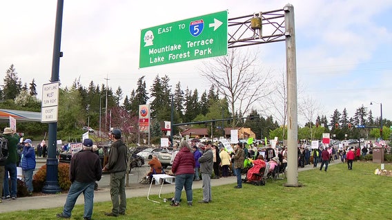 WA demonstrators rally for 50501 movement against Trump administration