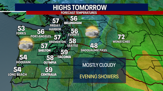 Seattle Weather: Cloudy start Monday, afternoon showers return