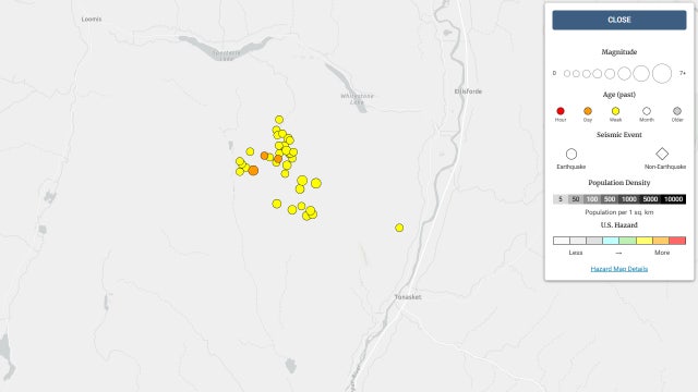 37 earthquakes recorded in Okanogan County, WA, over the past week