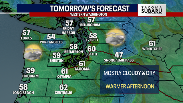 Seattle weather: Mostly cloudy, but drier Wednesday