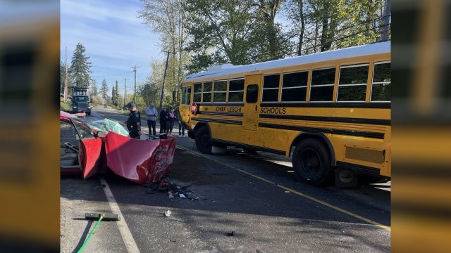 Driver critically injured in crash with school bus in Tacoma, WA
