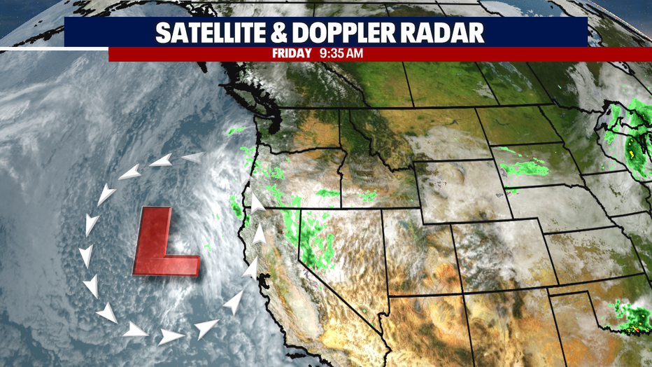 A satellite view of the West Coast of the USA.