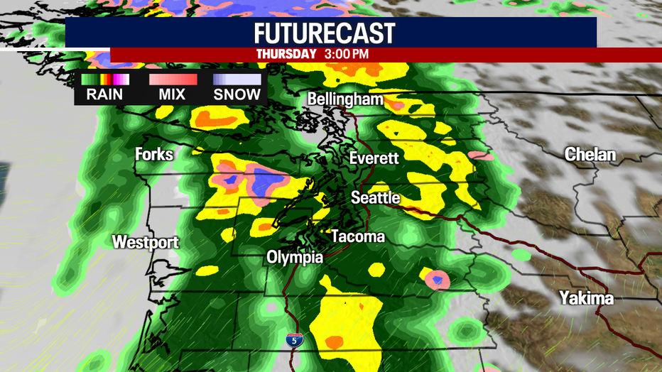 Damp and blustery weather is ahead for Seattle on Thursday afternoon.