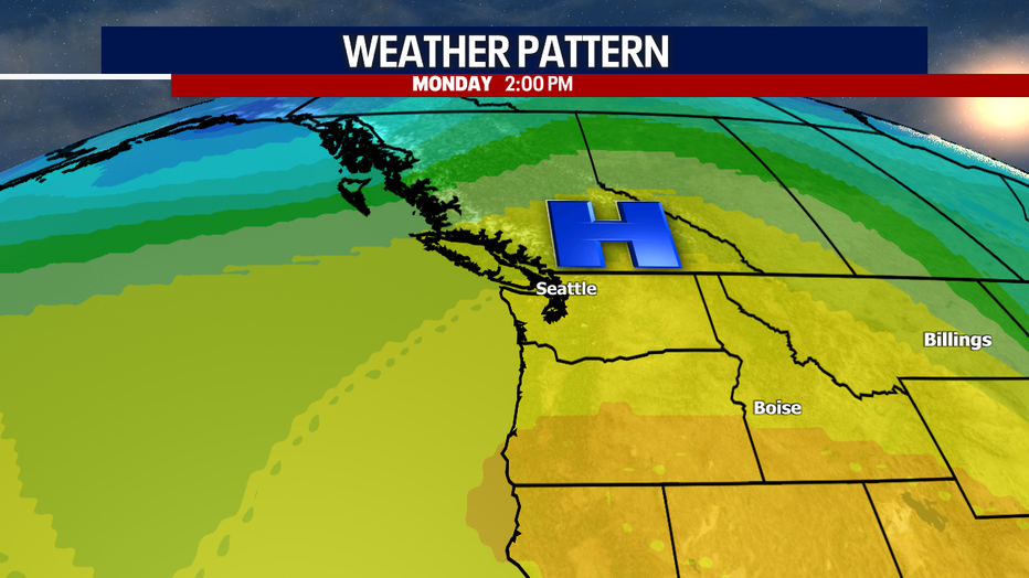 A map showing the upper level weather pattern over the Pacific Northwest.