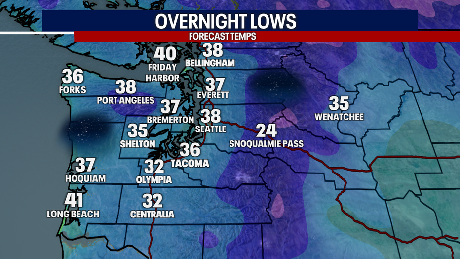 Forecast overnight lows around Western Washington.