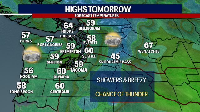Seattle weather: Scattered showers and chance of storms Tuesday