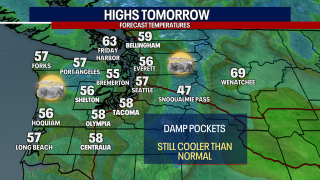 Seattle weather: Showers to end the week, highs in the 50s