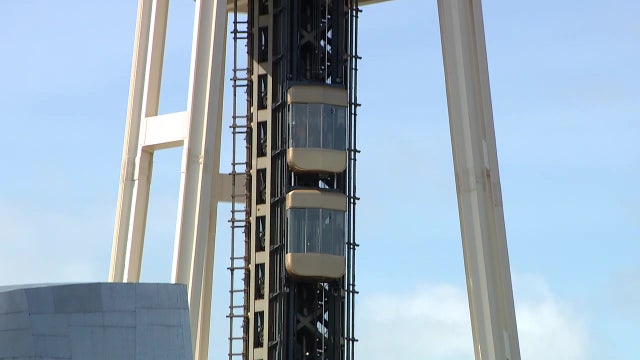 New Seattle Space Needle 'Skyliner' double-decker elevator lifts off